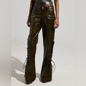 Brown Leather flare trouser Lace-Up size large